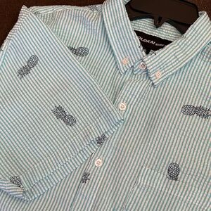 XL Molokai Surf Co. Blue Short-Sleeve Seersucker Shirt with Pineapple Print